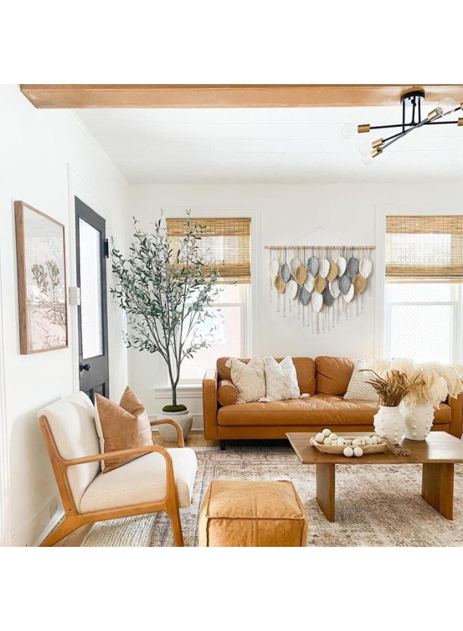 Macrame Boho Tapestry Wall Decor - Leaf Feather Design, Chic Woven Art for Bedroom & Living Room, Beige, Grey, Yellow, 100 - Image 2